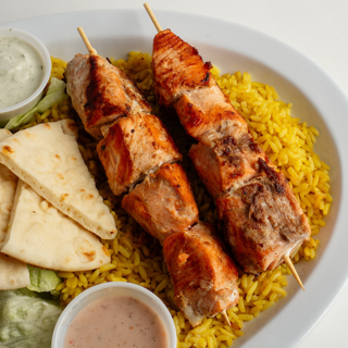 Salmon Souvlaki Platter