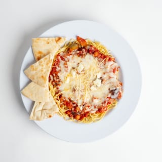 Baked Spaghetti w/Lebanese Moussaka