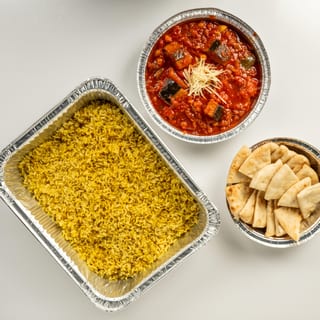 Lebanese Moussaka Over Rice Tray (Catering)
