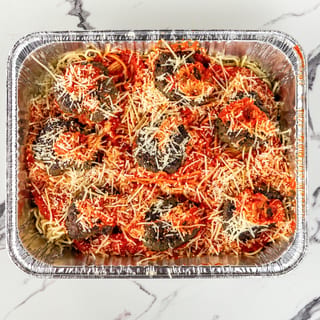 Spaghetti with Keftedes Meatballs Tray (Catering)